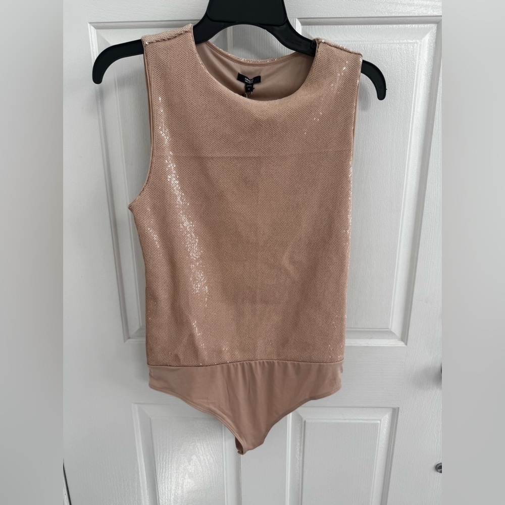 Express Shimmering Tan Sleeveless Bodysuit